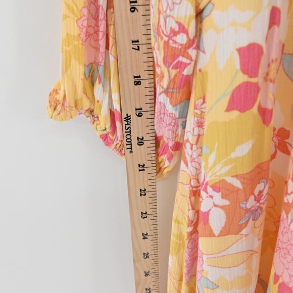 TORRID Dress Size 2X Peach Floral Print Gauze Hi-Lo VNeck Shirred Embroidery - Picture 7 of 15